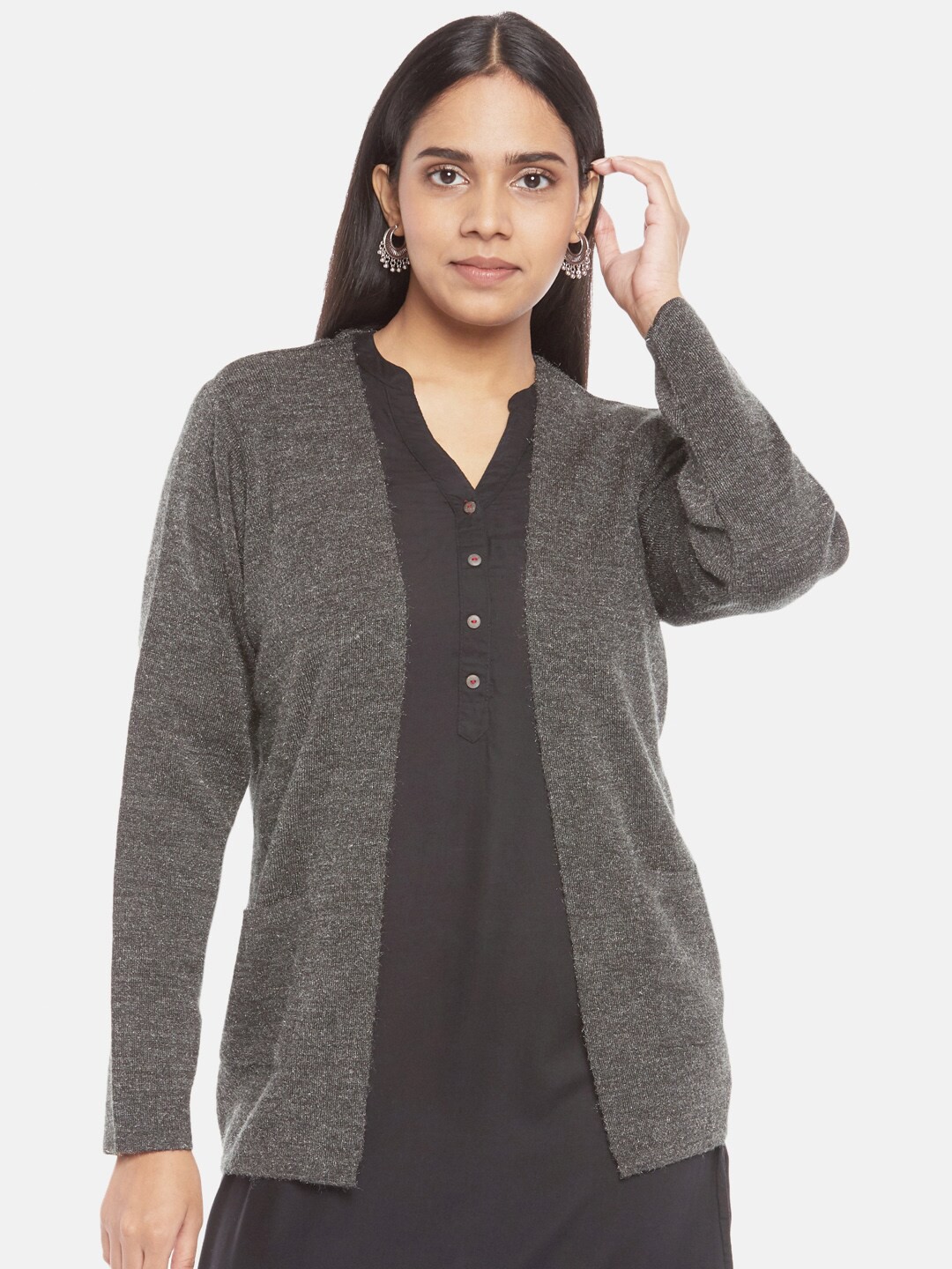 

RANGMANCH BY PANTALOONS Women Charcoal Front-Open