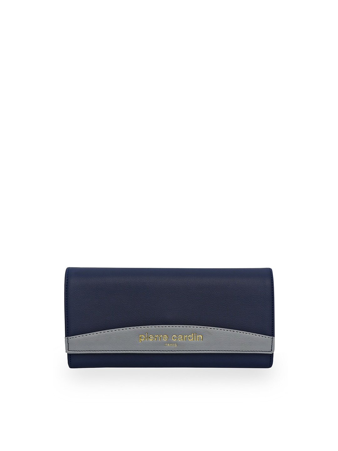 

pierre cardin Navy Blue & Grey Colourblocked Foldover Clutch