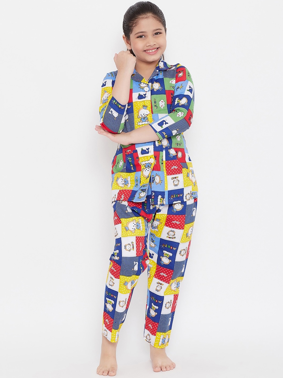 

KYDZI Girls Blue & Red Cartoon Characters Printed Night Suit