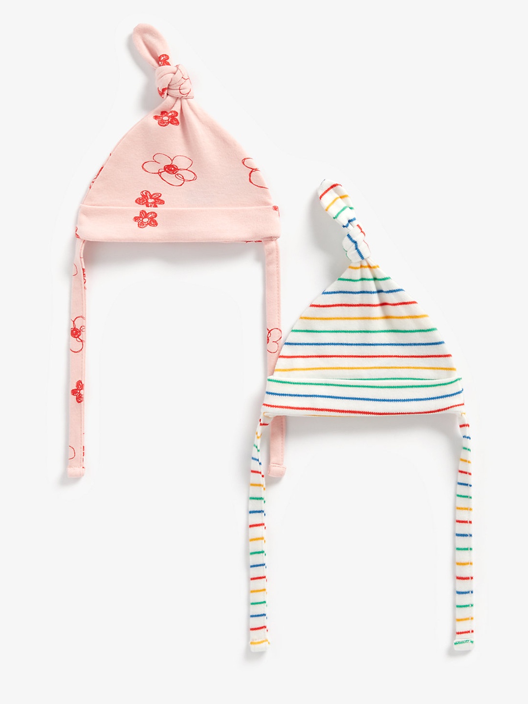 mothercare Girls Set of 2 Top-Knot Beanies, Pink