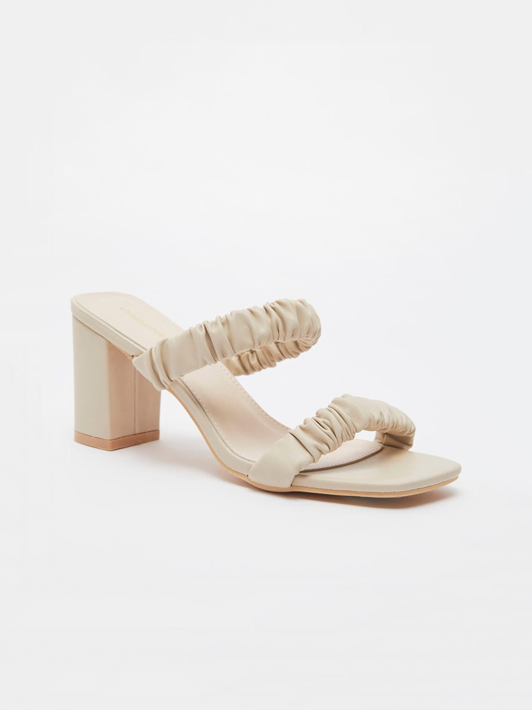 

shoexpress Women Beige PU Ruched Block Heels