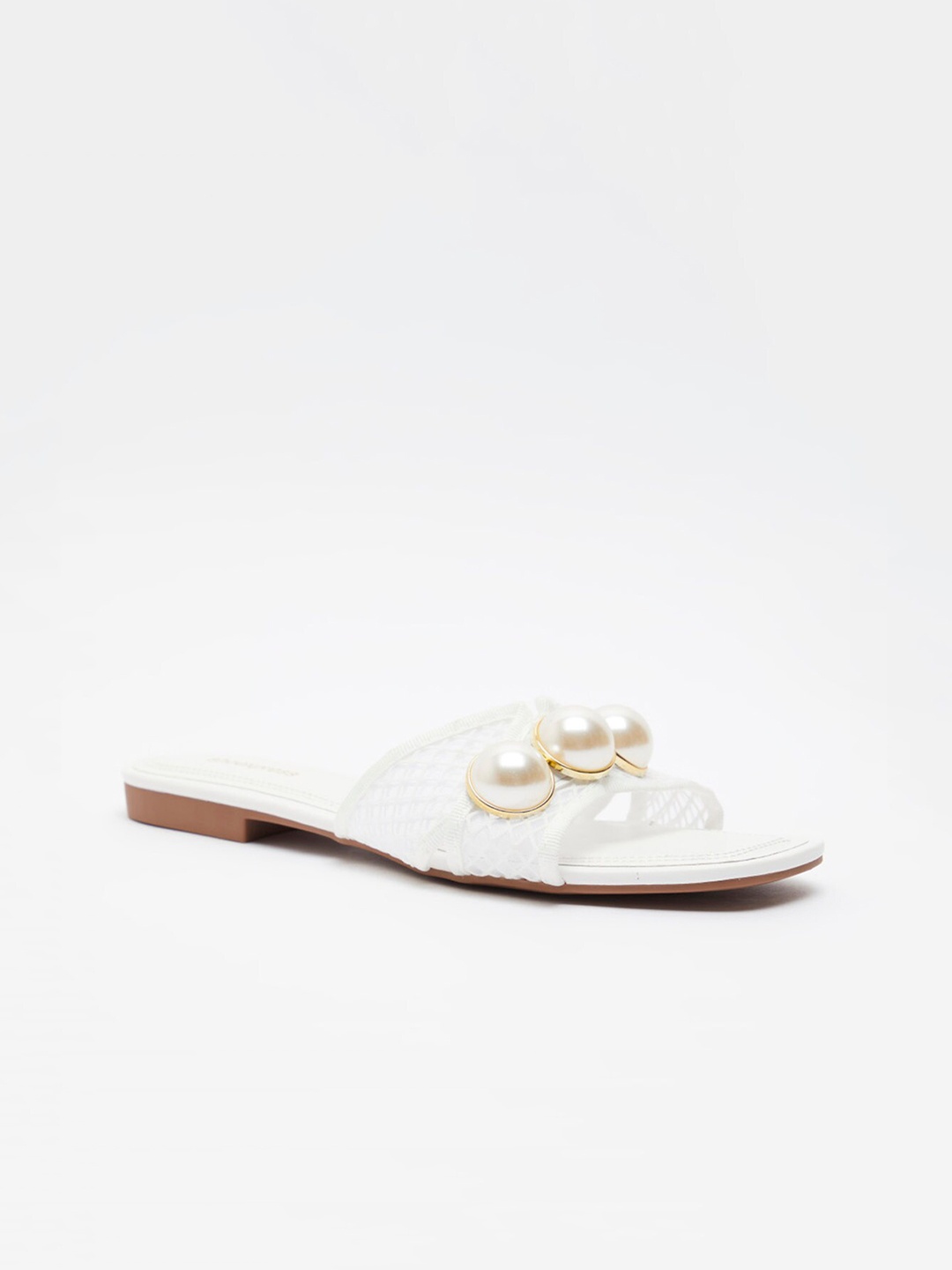 

shoexpress Women White Embellished Open Toe Flats