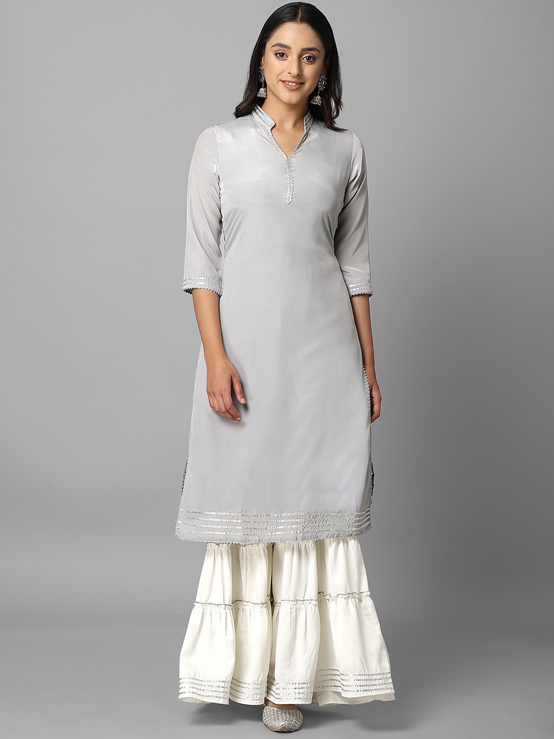 

Azira Women Grey Regular Kurta with Sharara