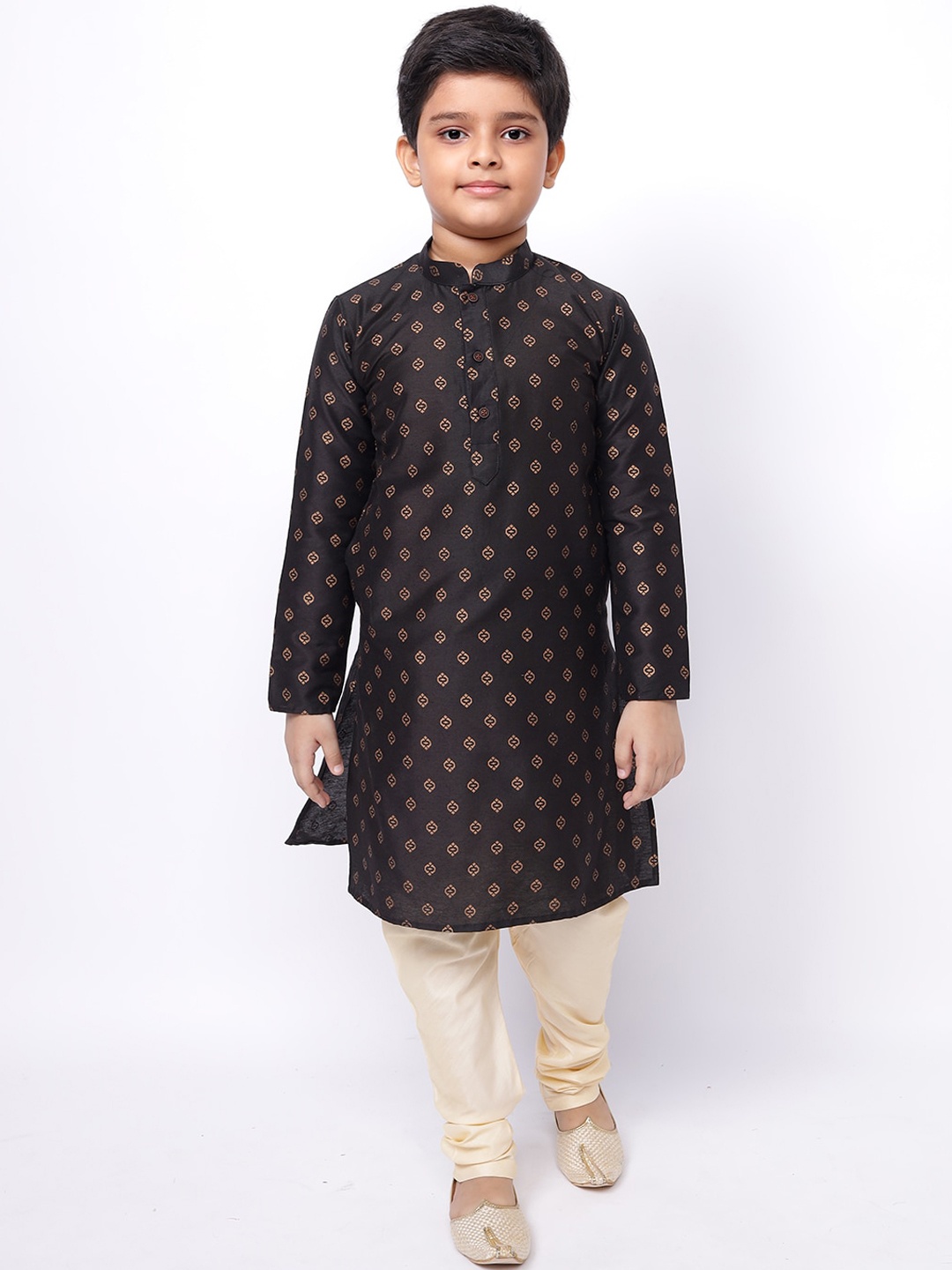 

NAMASKAR Boys Brown & Off White Ethnic Motifs Printed Regular Kurta with Churidar