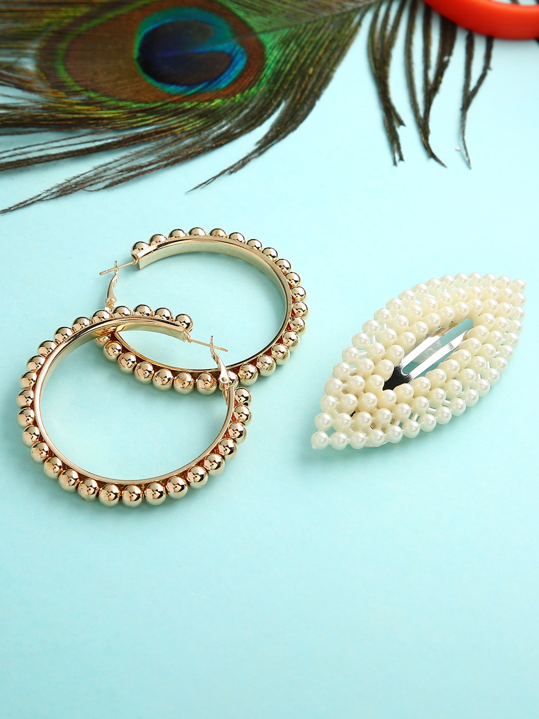 

justpeachy Gold-Toned Contemporary Hoop Earrings & Hair Clip