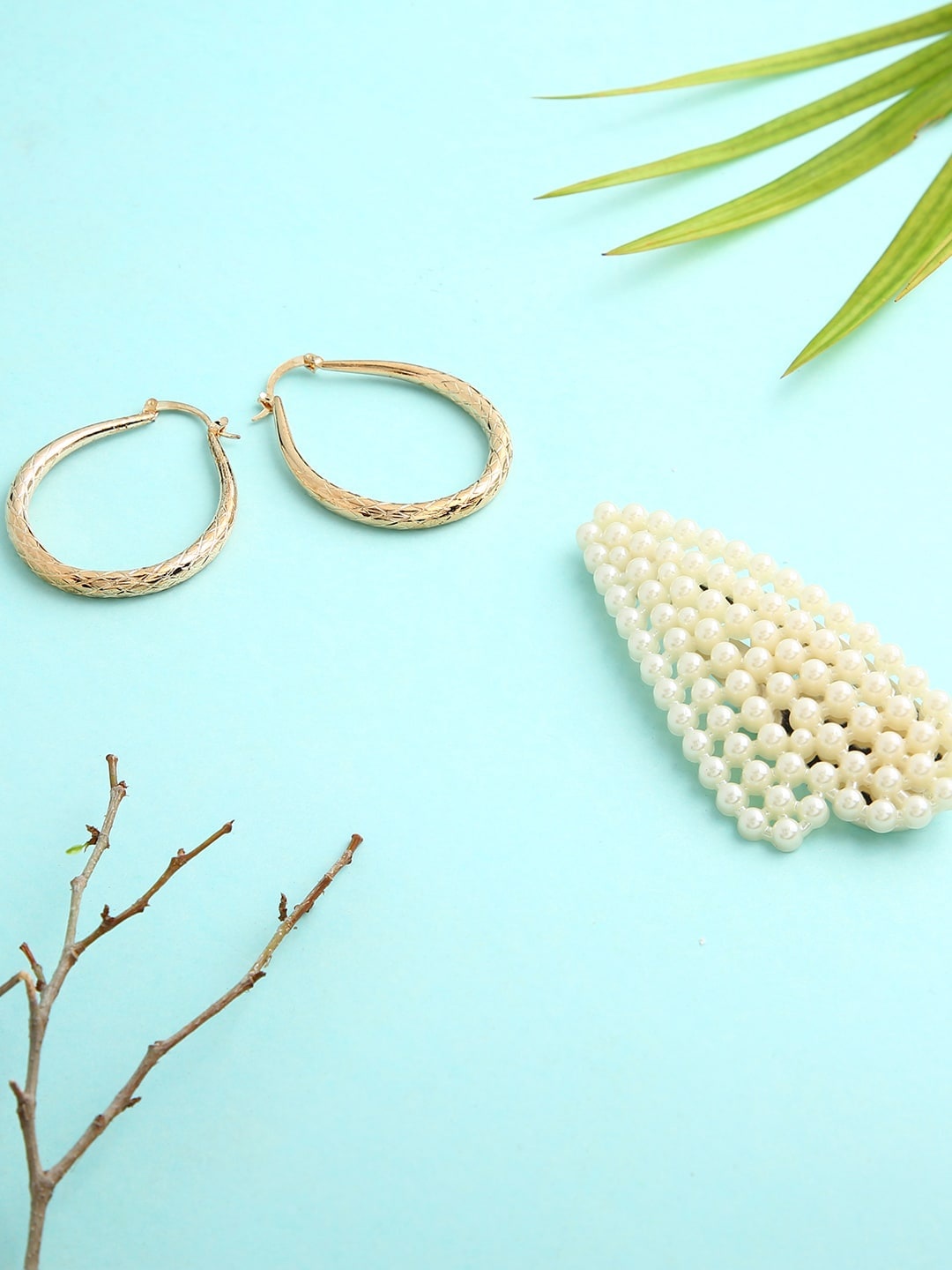 

justpeachy Gold-Toned & White Contemporary Studs Earrings