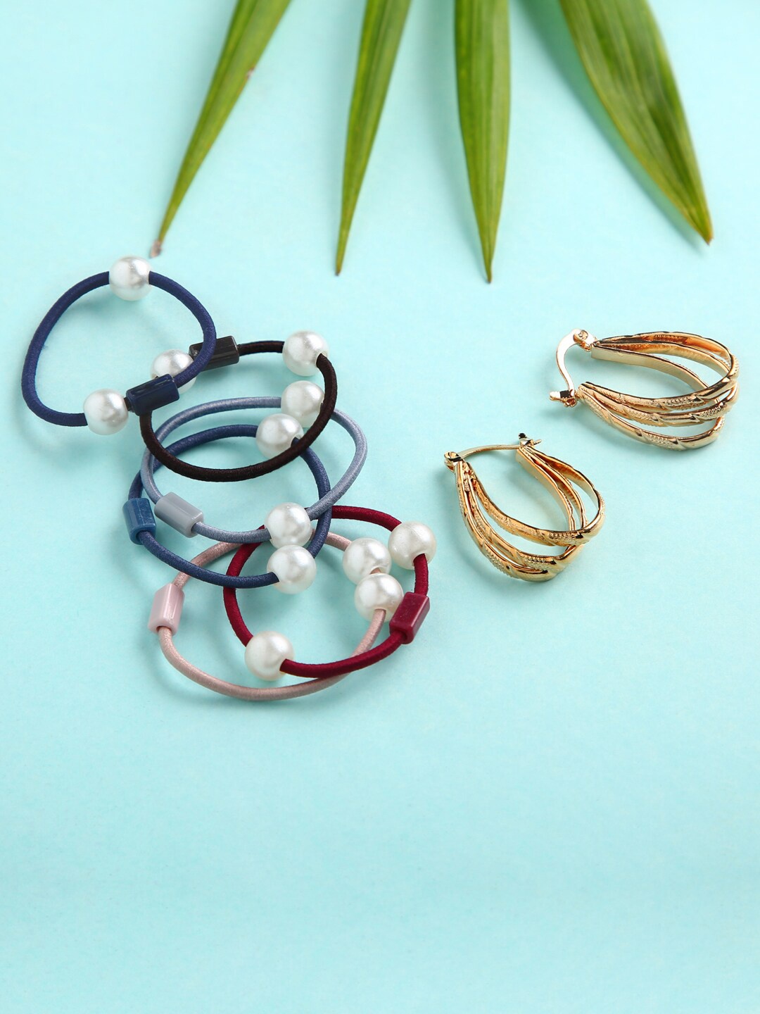 

justpeachy Gold-Toned Contemporary Hoop Earrings & Hair Tie Combo