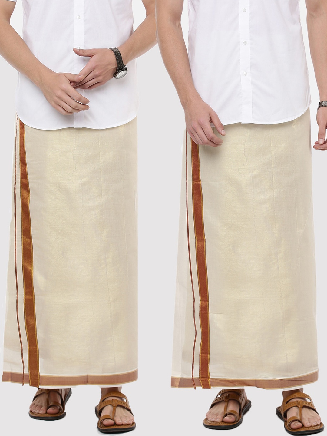 

Ramraj Men Pack of 2 Cream-Coloured Solid Pure Cotton Dhotis, Khaki