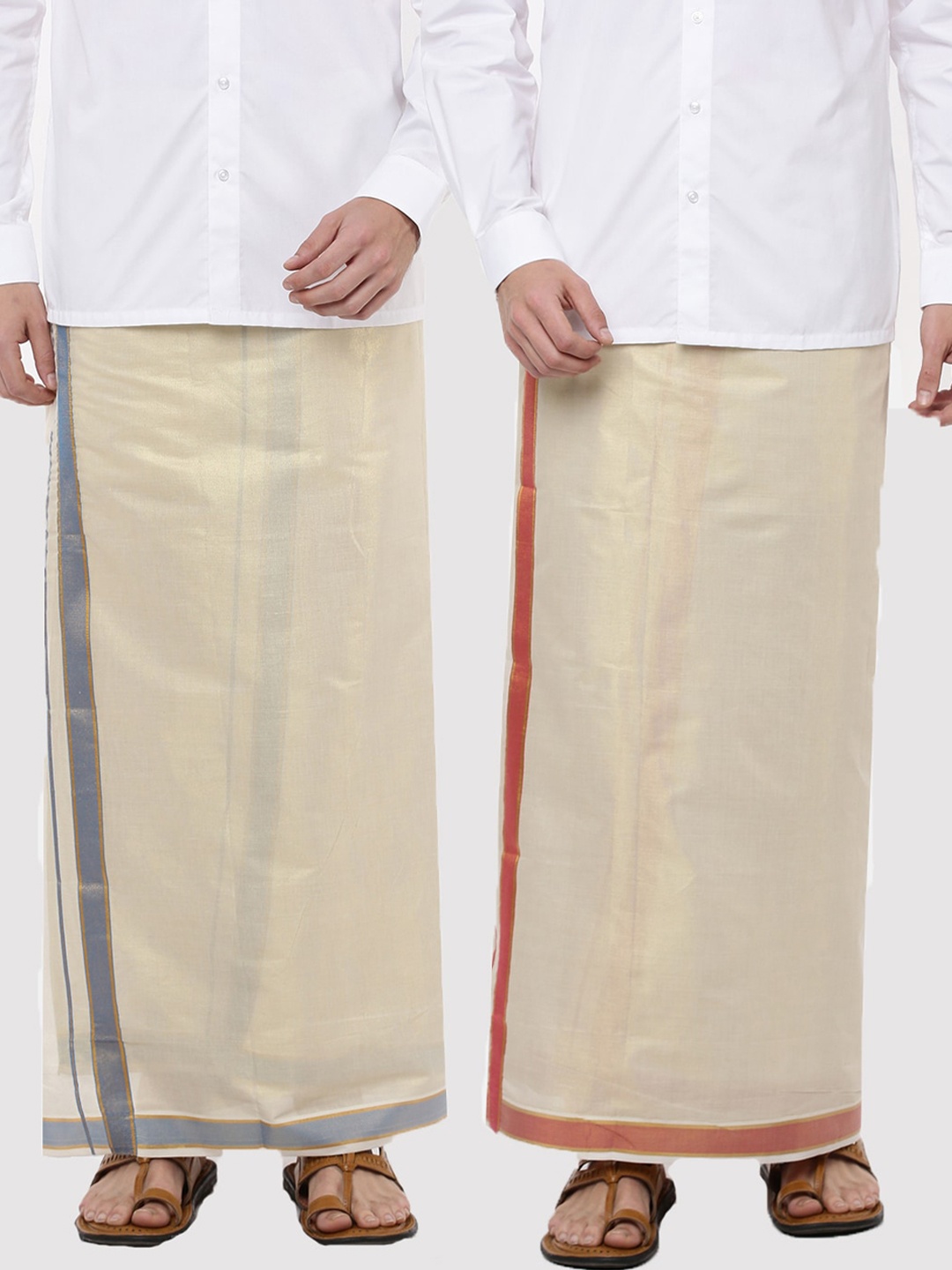 

Ramraj Men Pack Of 2 Solid Pure Cotton Dhotis, Cream