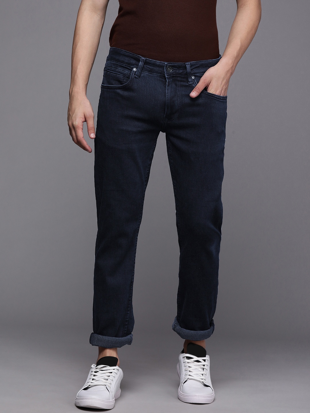 

Louis Philippe Jeans Men Navy Blue Slim Fit Low-Rise Stretchable Jeans