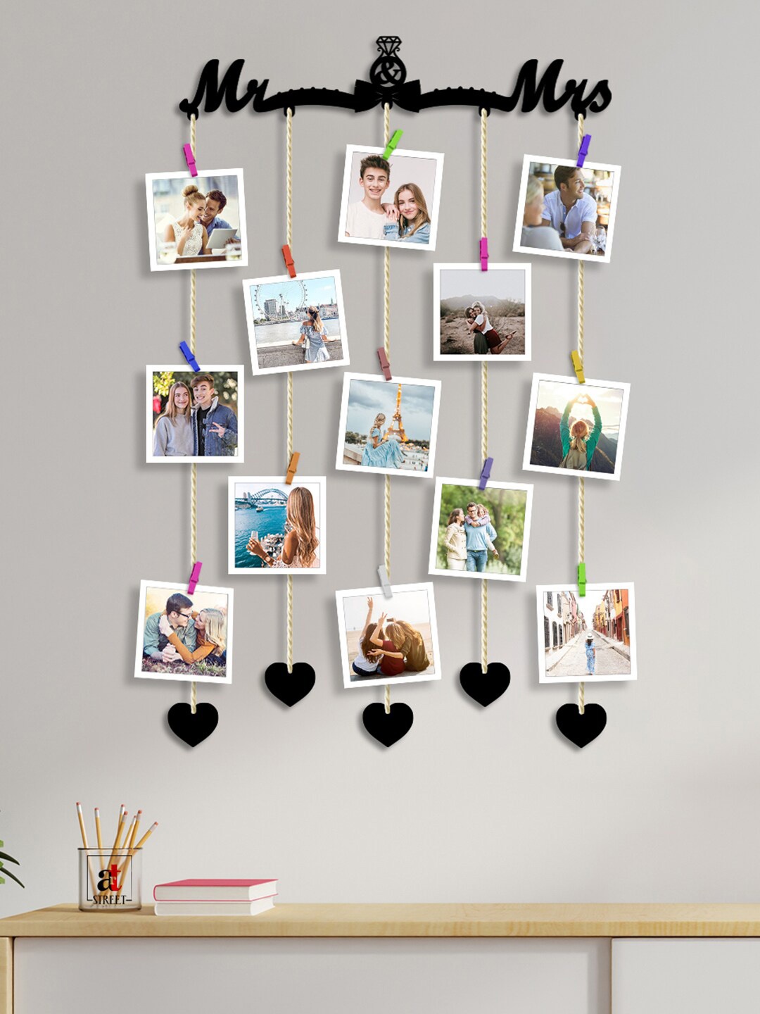 

Art Street Black Mr & Mrs MDF Plaque Clip Photo Frame Collage Hanging Frame Wall Decor