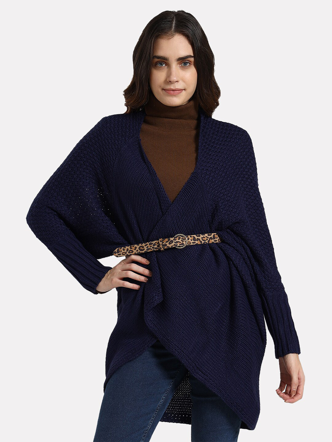 

iki chic Women Blue Longline Front-Open Sweater