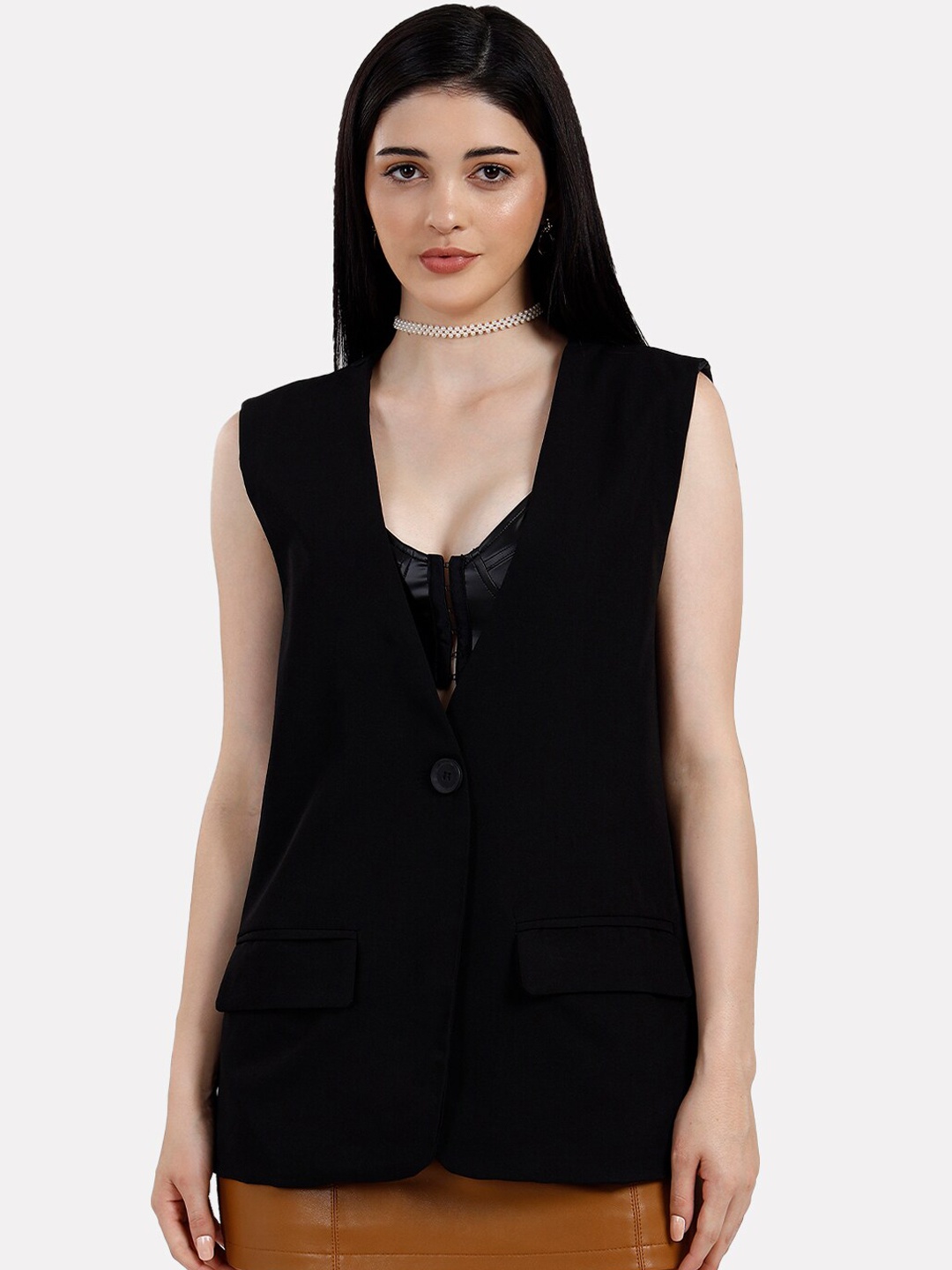 

iki chic Women Black Longline Sleeveless Vest Jacket