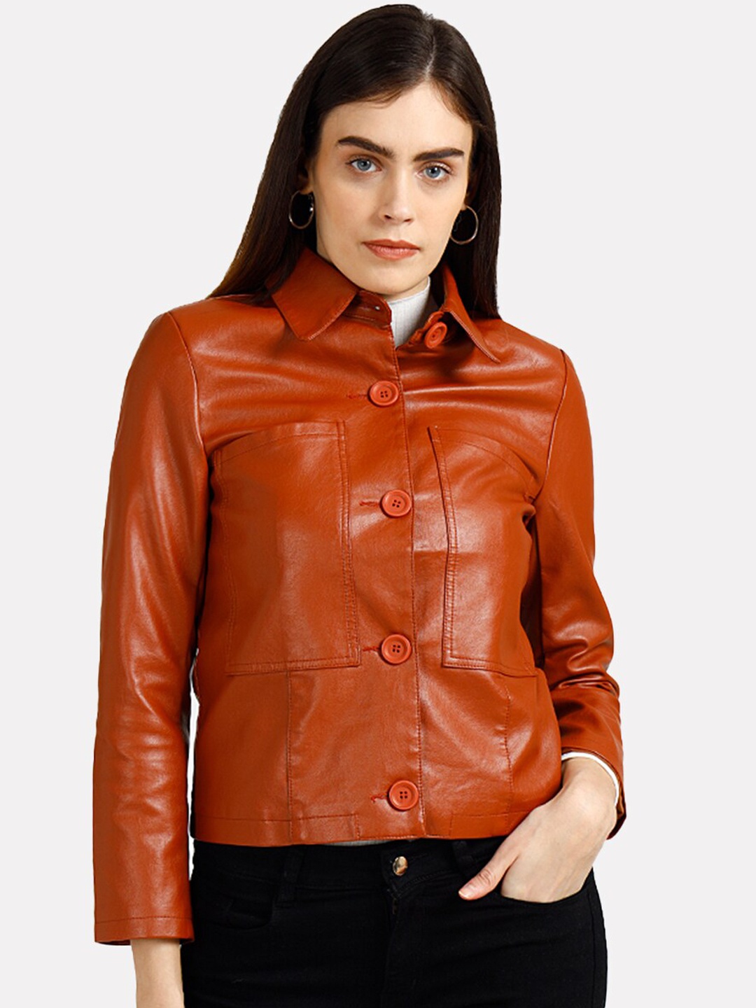 

iki chic Women Brown Leather Jacket
