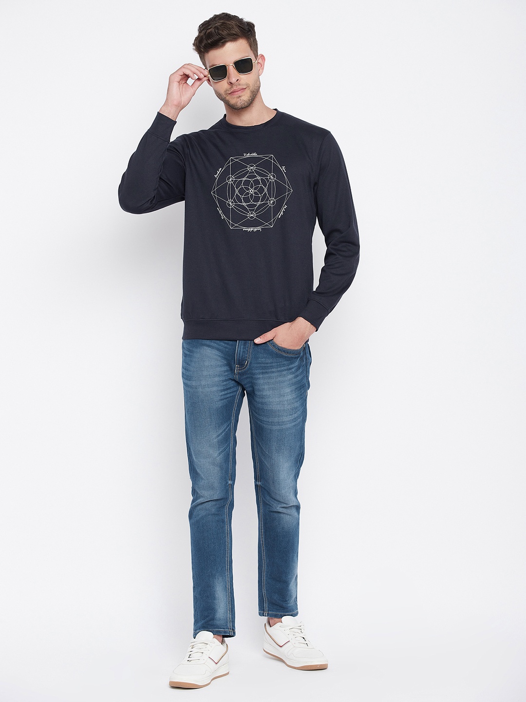 

Crimsoune Club Men Navy Blue Printed Pure Cotton Sweatshirt