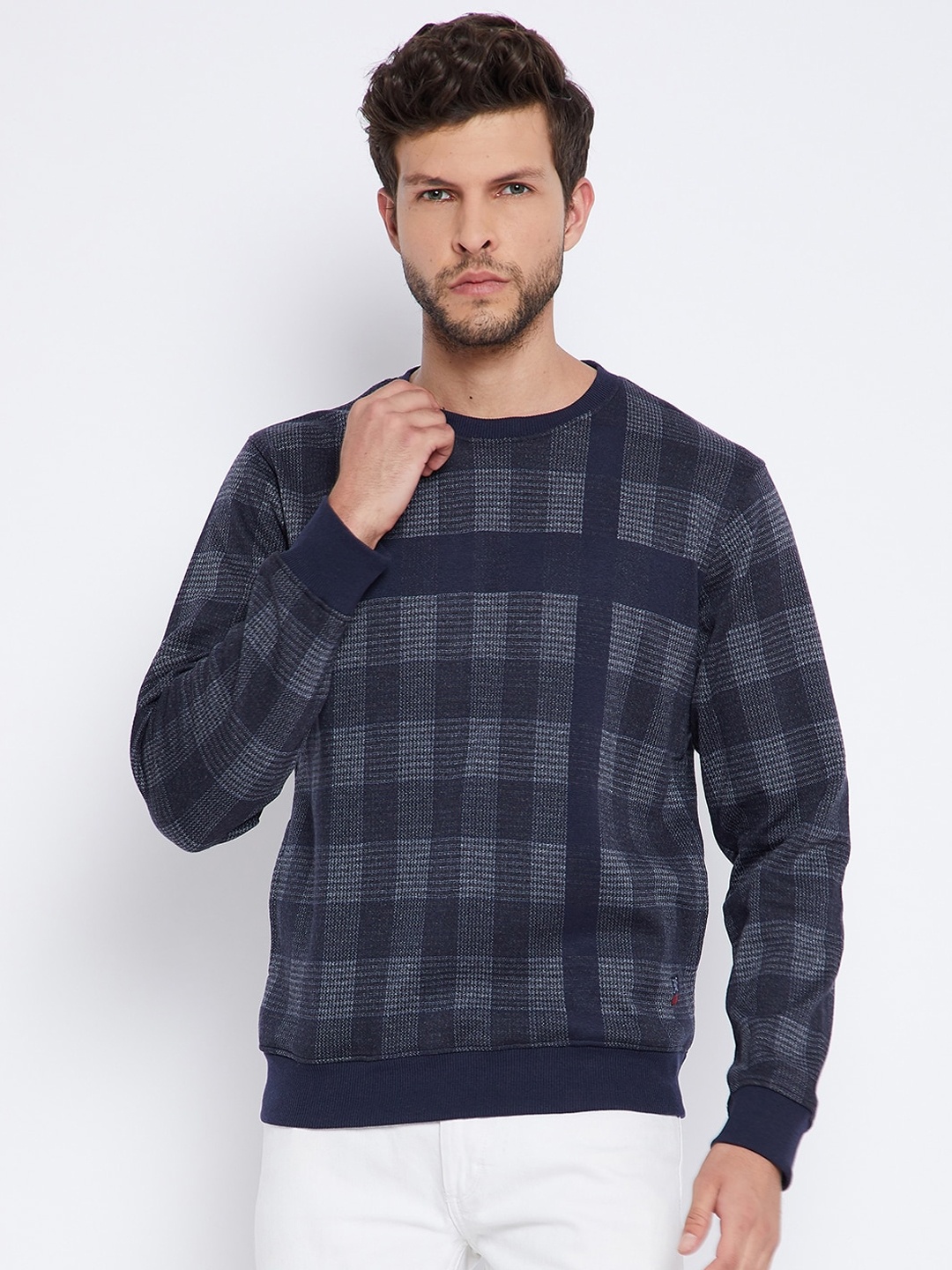 

Crimsoune Club Men Navy Blue Checked Sweatshirt