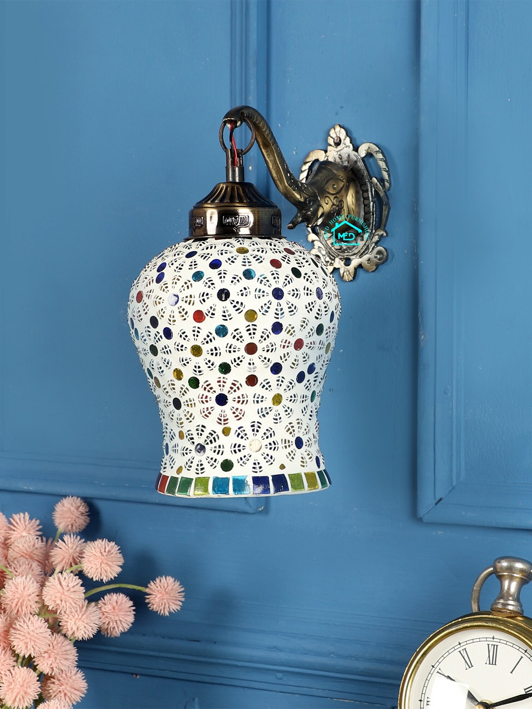 

MFD HOME FURNISHING Multi-Coloured Floral Printed Bell-Shaped Wall Lamp