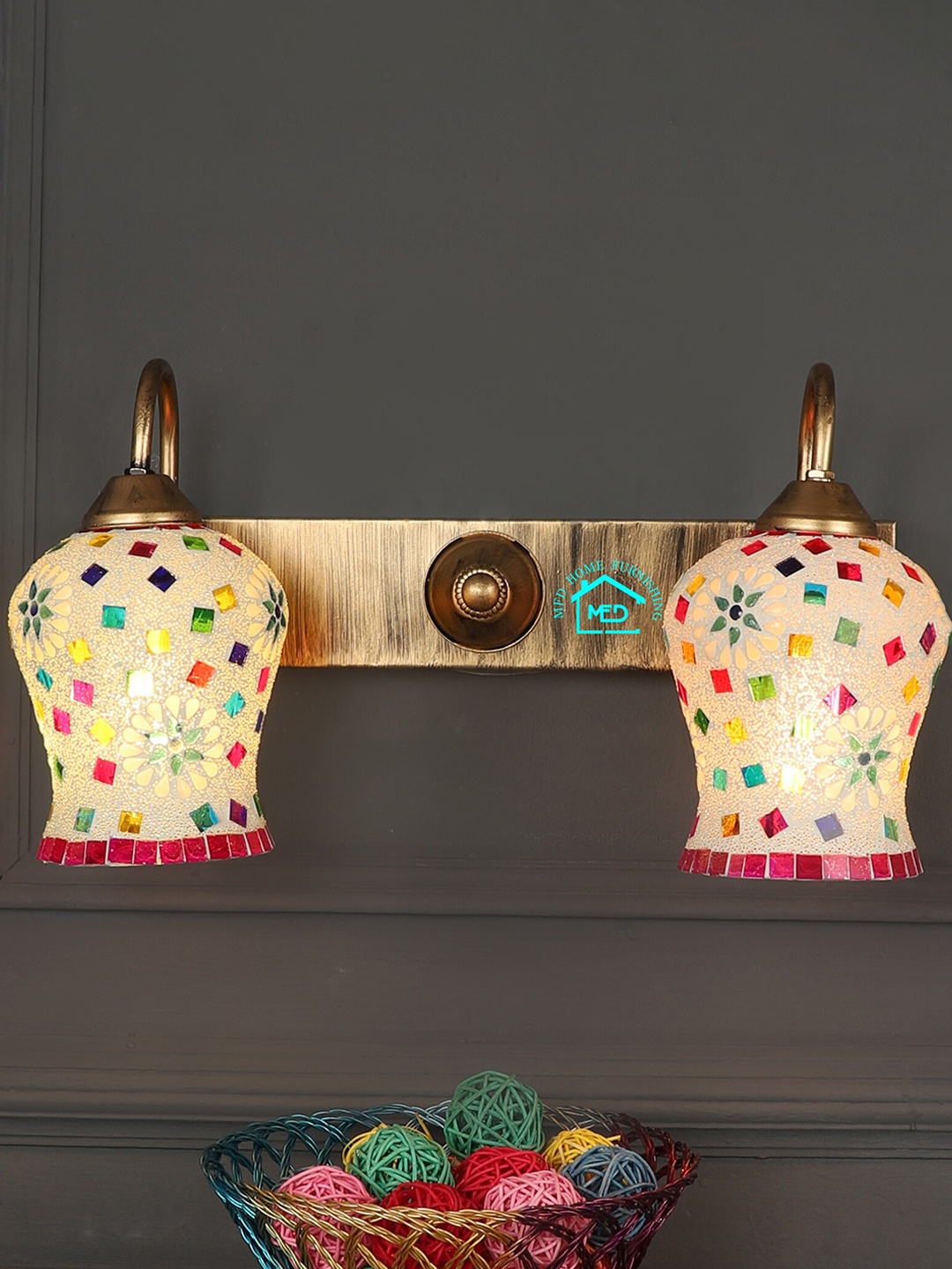 

MFD HOME FURNISHING Mutlicoloured Textured Bell Shaped Wall Lamp, Multi
