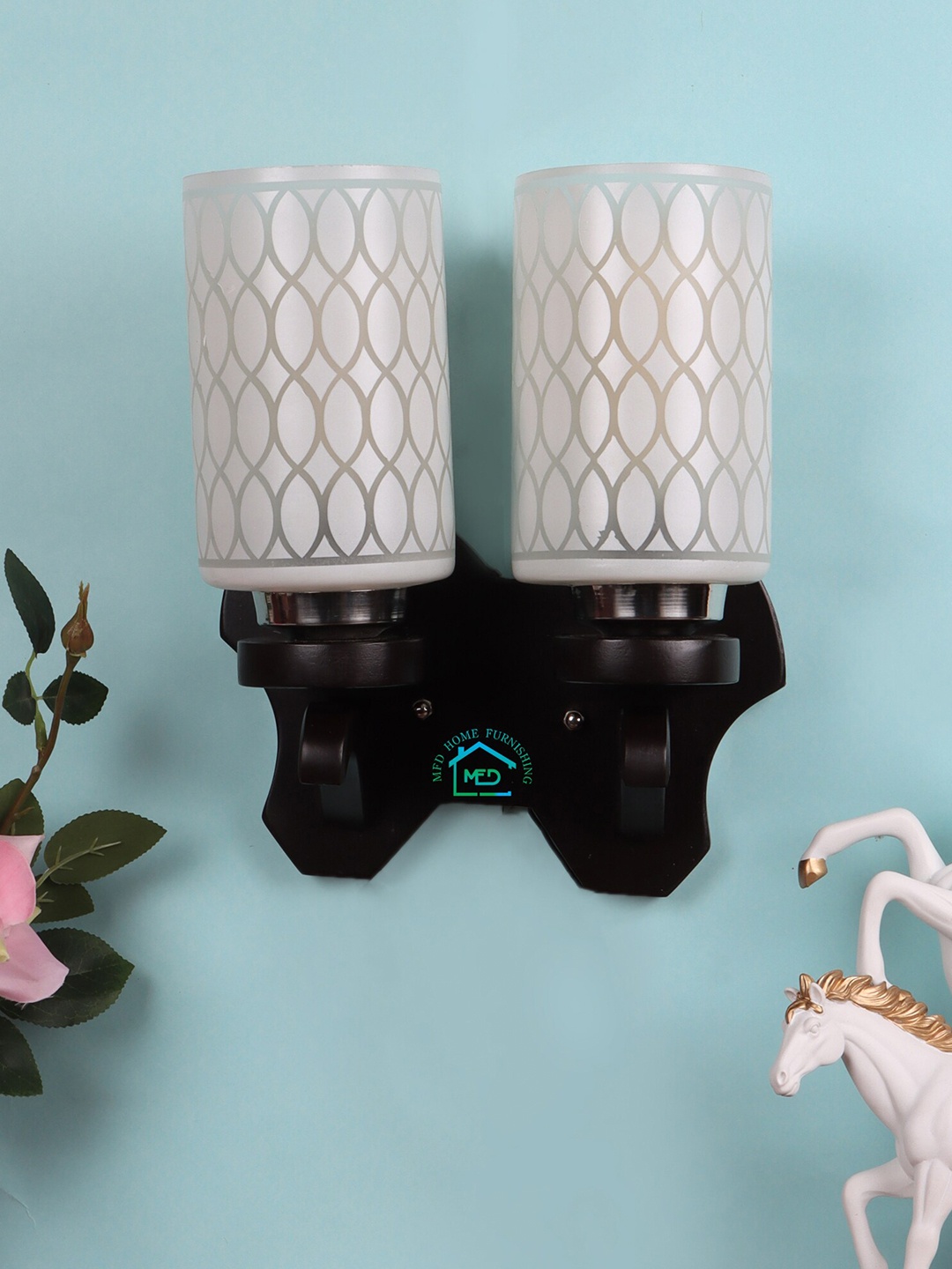 

MFD HOME FURNISHING White & Brown Printed Cylinder Shaped Wall Lamp