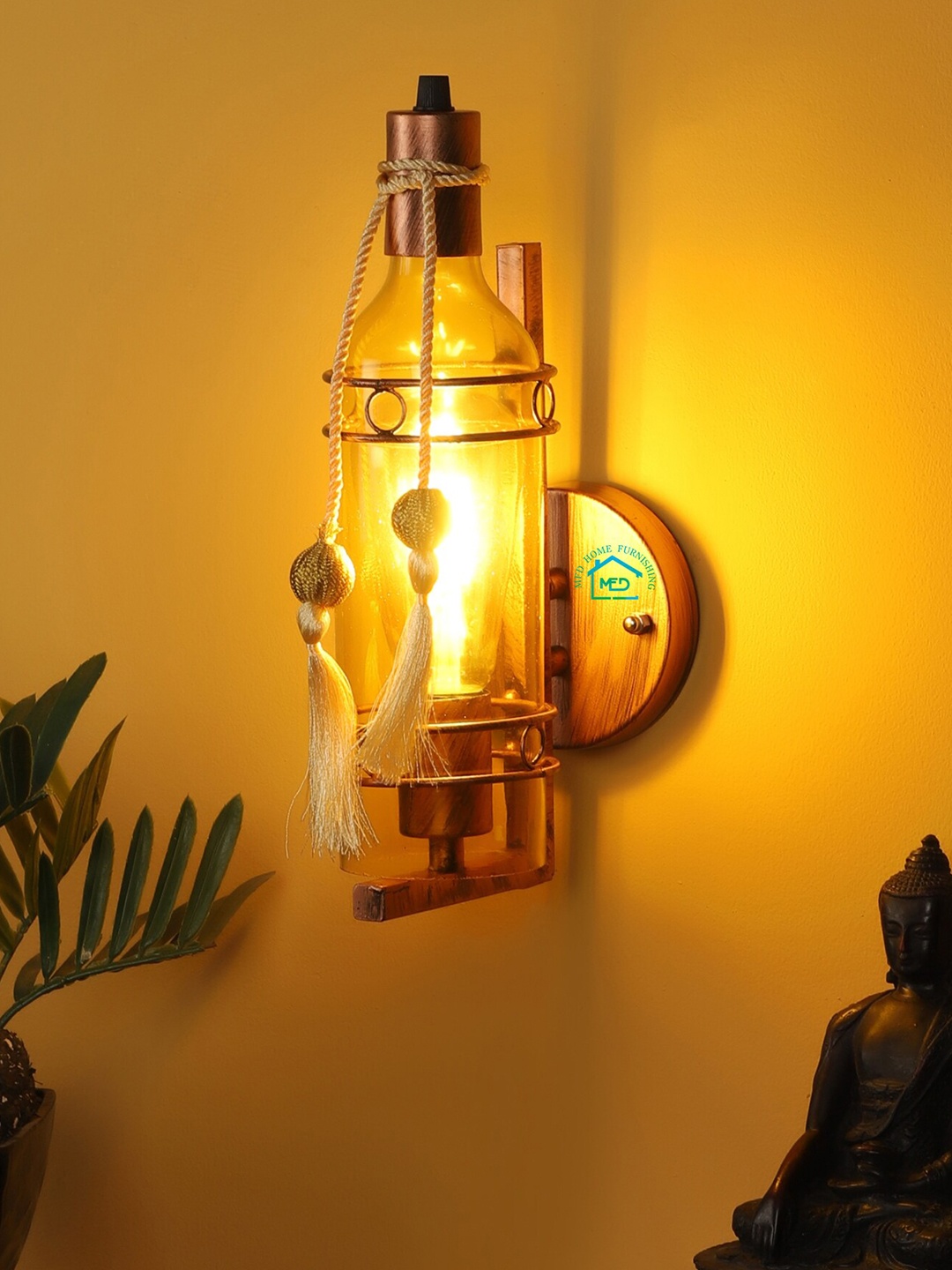 

MFD HOME FURNISHING Yellow & Brown Abstract Shaped Wall Lamp