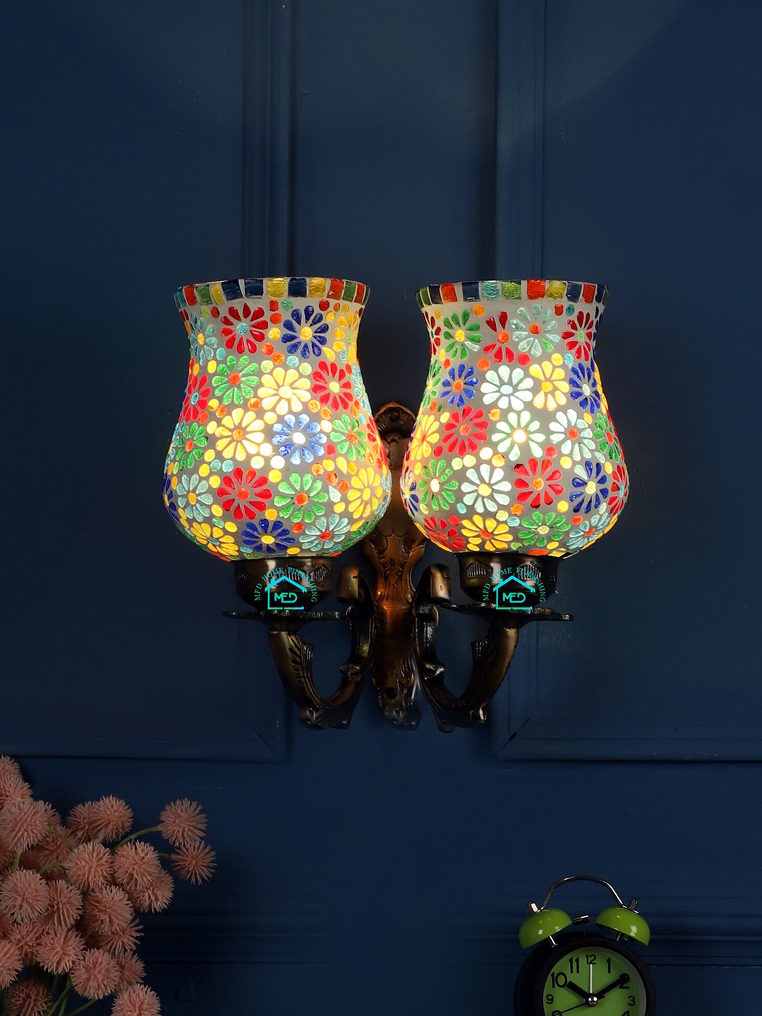 

MFD HOME FURNISHING Multicoloured Floral Textured Wall Lamp, Multi