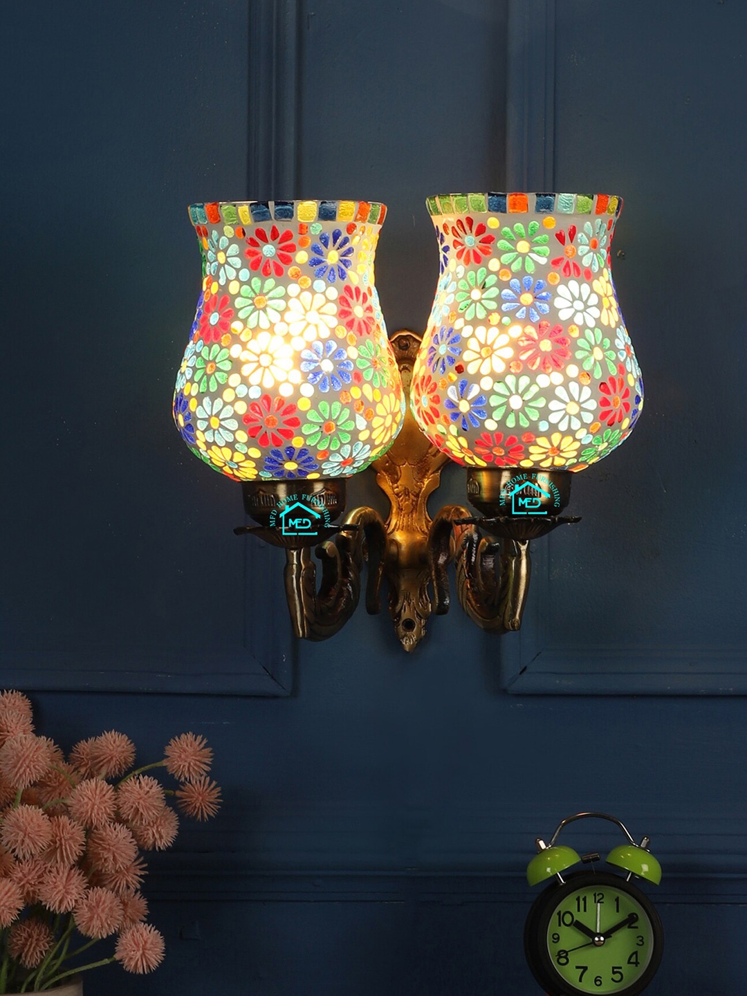 

MFD HOME FURNISHING Multicoloured Floral Textured Wall Lamp, Multi