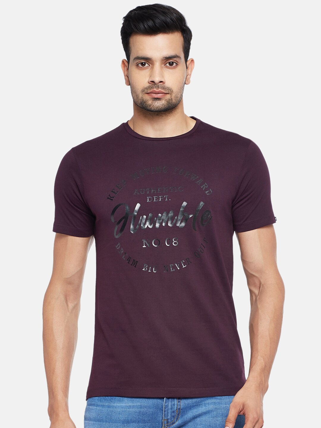 

People Men Maroon Pure Cotton Printed Pure Cotton T-shirt