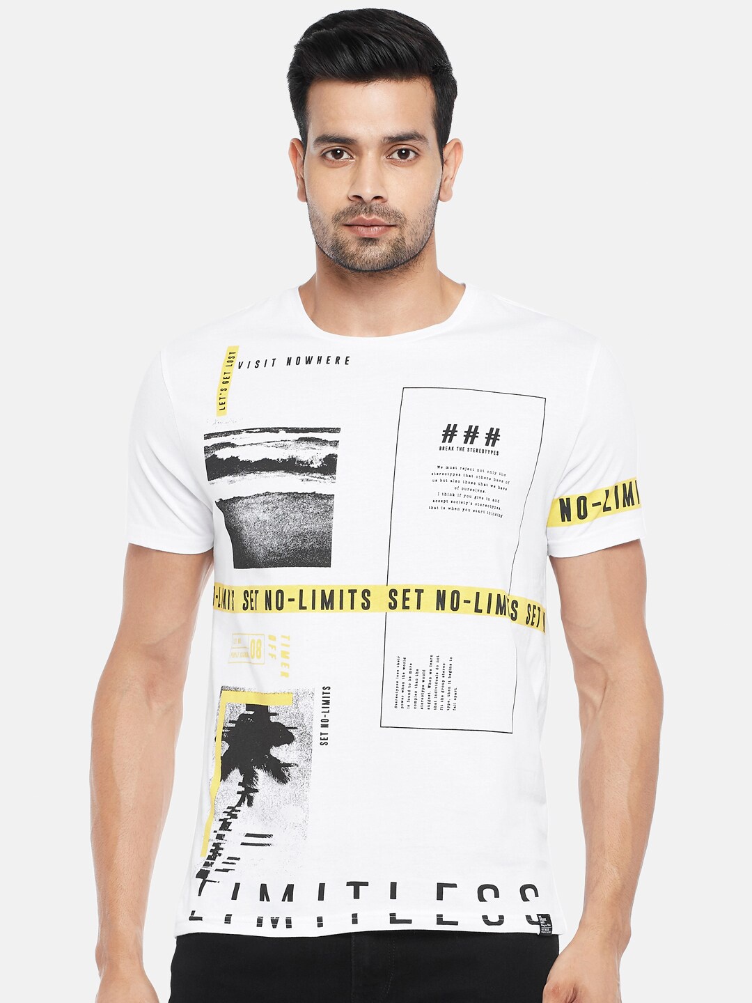 

People Men White Pure Cotton Printed Pure Cotton T-shirt