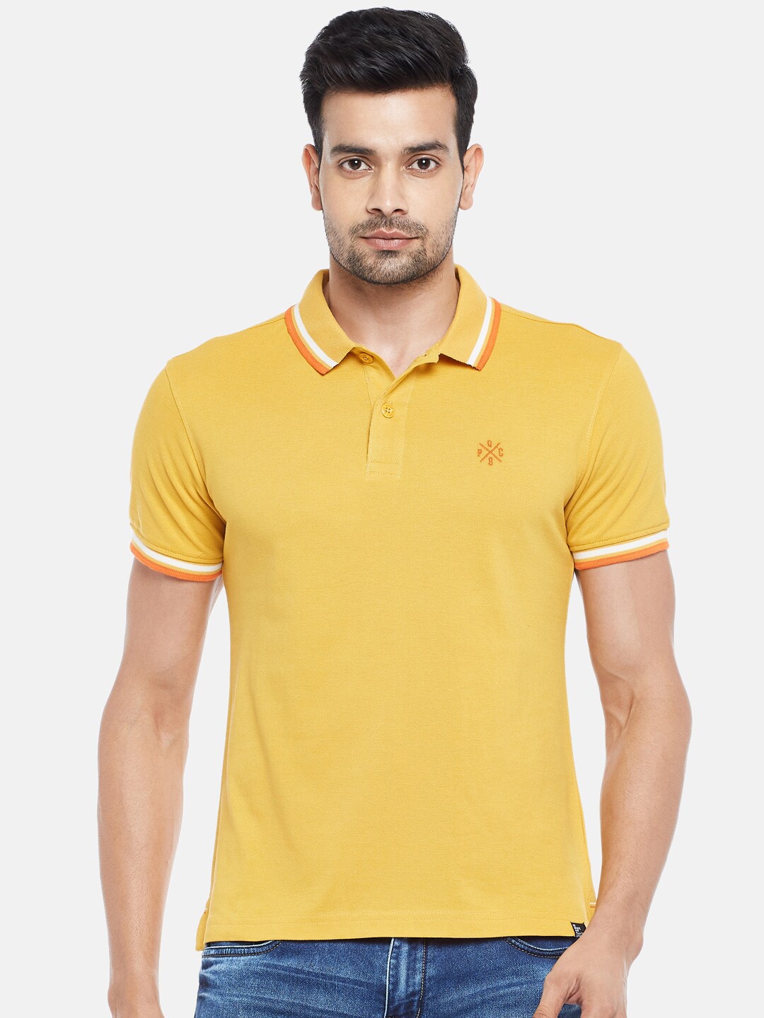 

People Men Mustard Yellow Polo Collar T-shirt