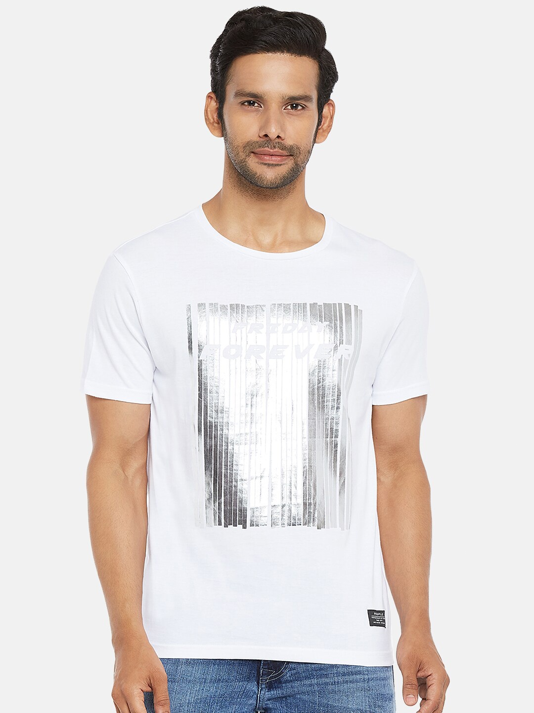 

People Men White Printed Printed Pure Cotton T-shirt
