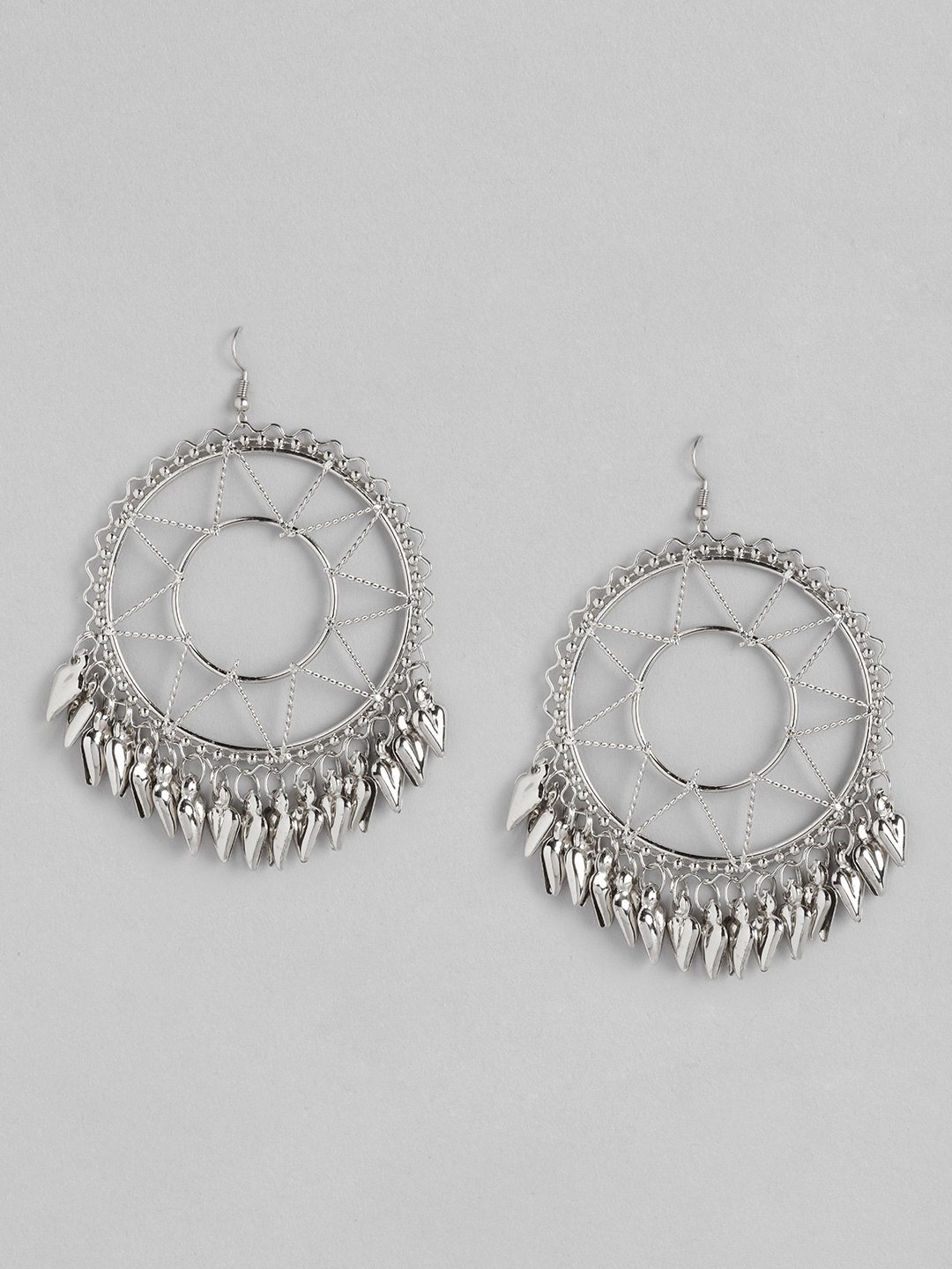 

Anouk Silver-Plated Star-Shaped Circular Drop Earrings
