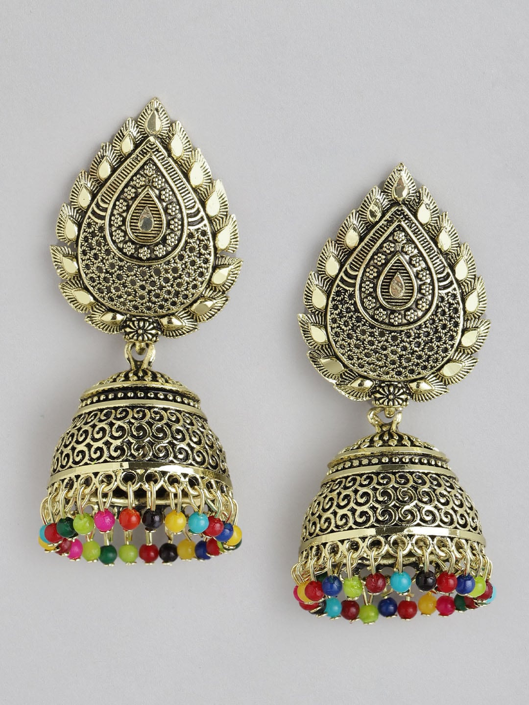 

Anouk Antique Gold-Plated Beaded Dome Shaped Jhumkas Earrings