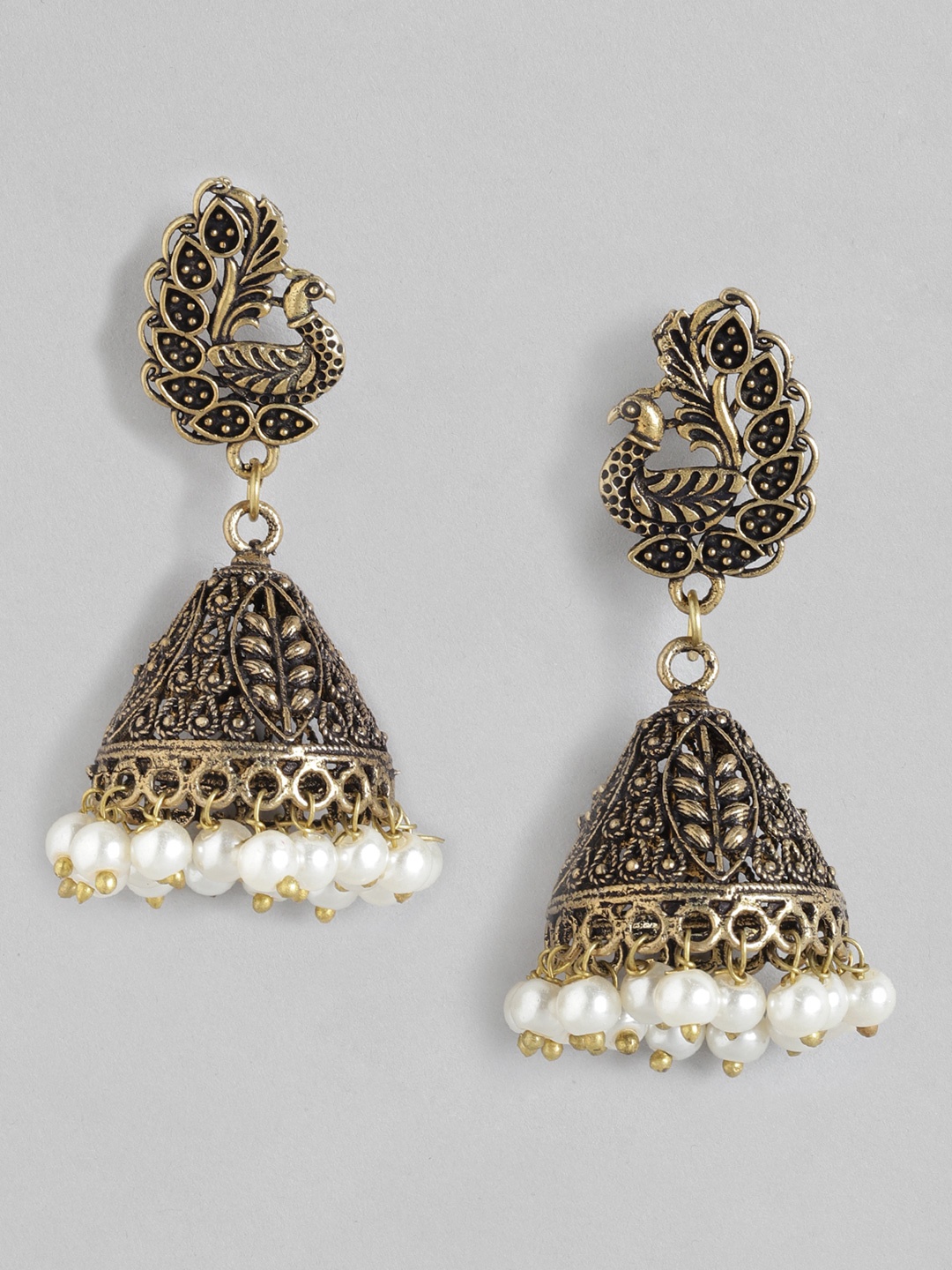 

Anouk Antique Gold-Plated Beaded Dome Shaped Jhumkas Earrings