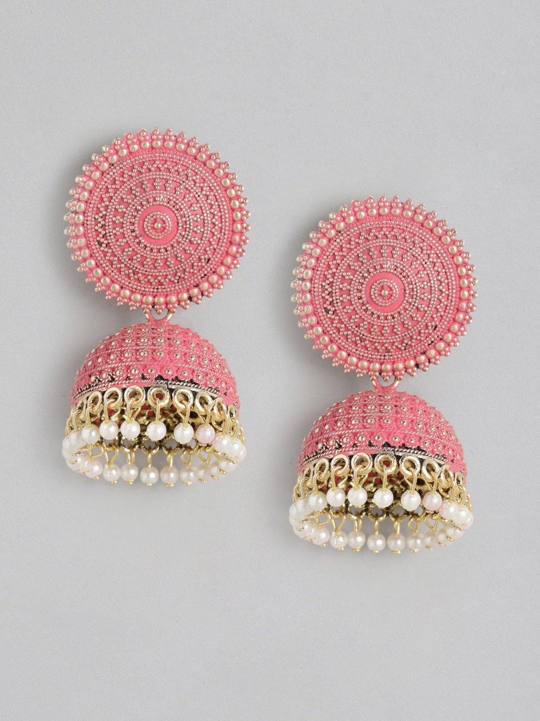 

Anouk Gold-Plated Pink Dome Shaped Jhumkas Earrings