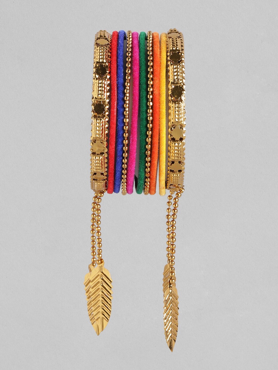 

Anouk Set of 10 Multicoloured Bangles with Latkan, Multi