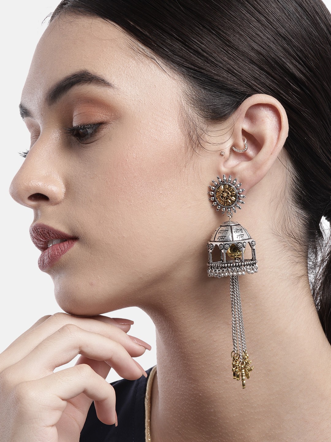 

Anouk Gold- Toned & Silver-Plated Geometric Drop Earrings