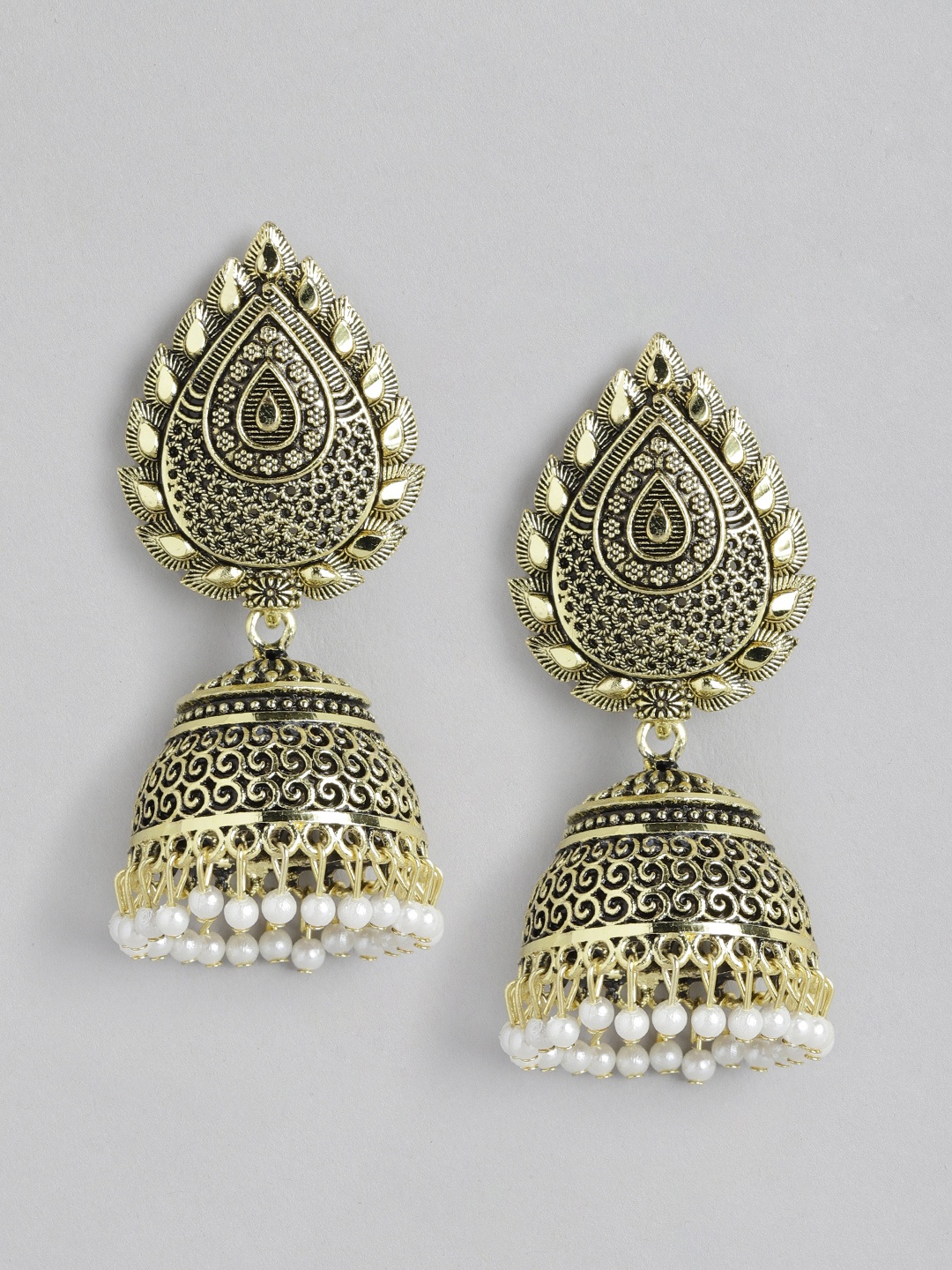 

Anouk Off-white & Aantique Gold-Plated Dome Shaped Jhumkas Earrings