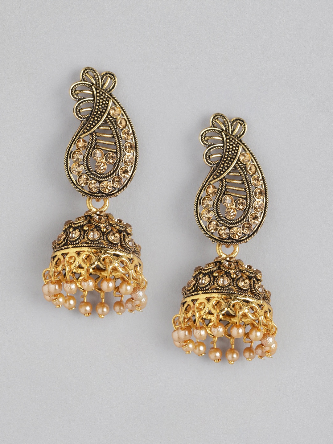 

Anouk Black & Gold-Plated Dome Shaped Beaded & Studded Jhumkas Earrings