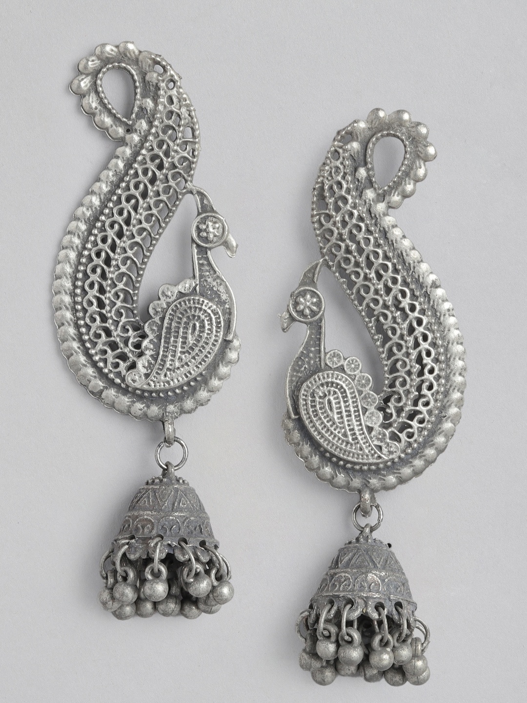 

Anouk Oxidised Silver-Plated Peacock Shaped Drop Earrings