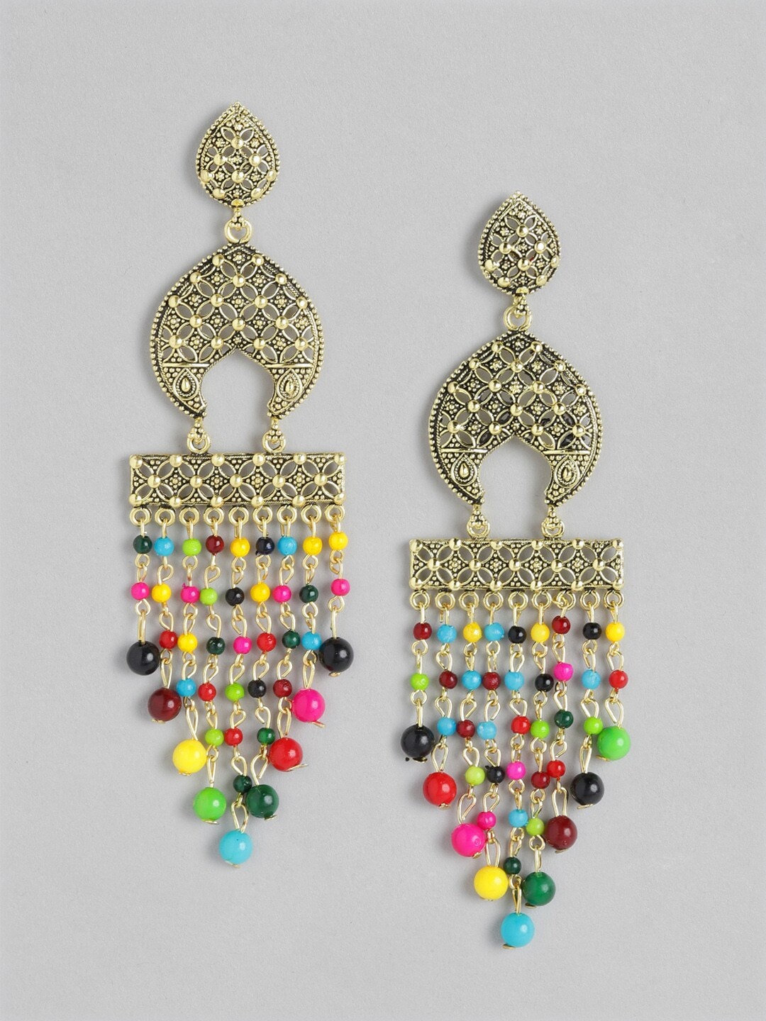 

Anouk Multicoloured Antique Gold-Plated Beaded Classic Drop Earrings, Multi