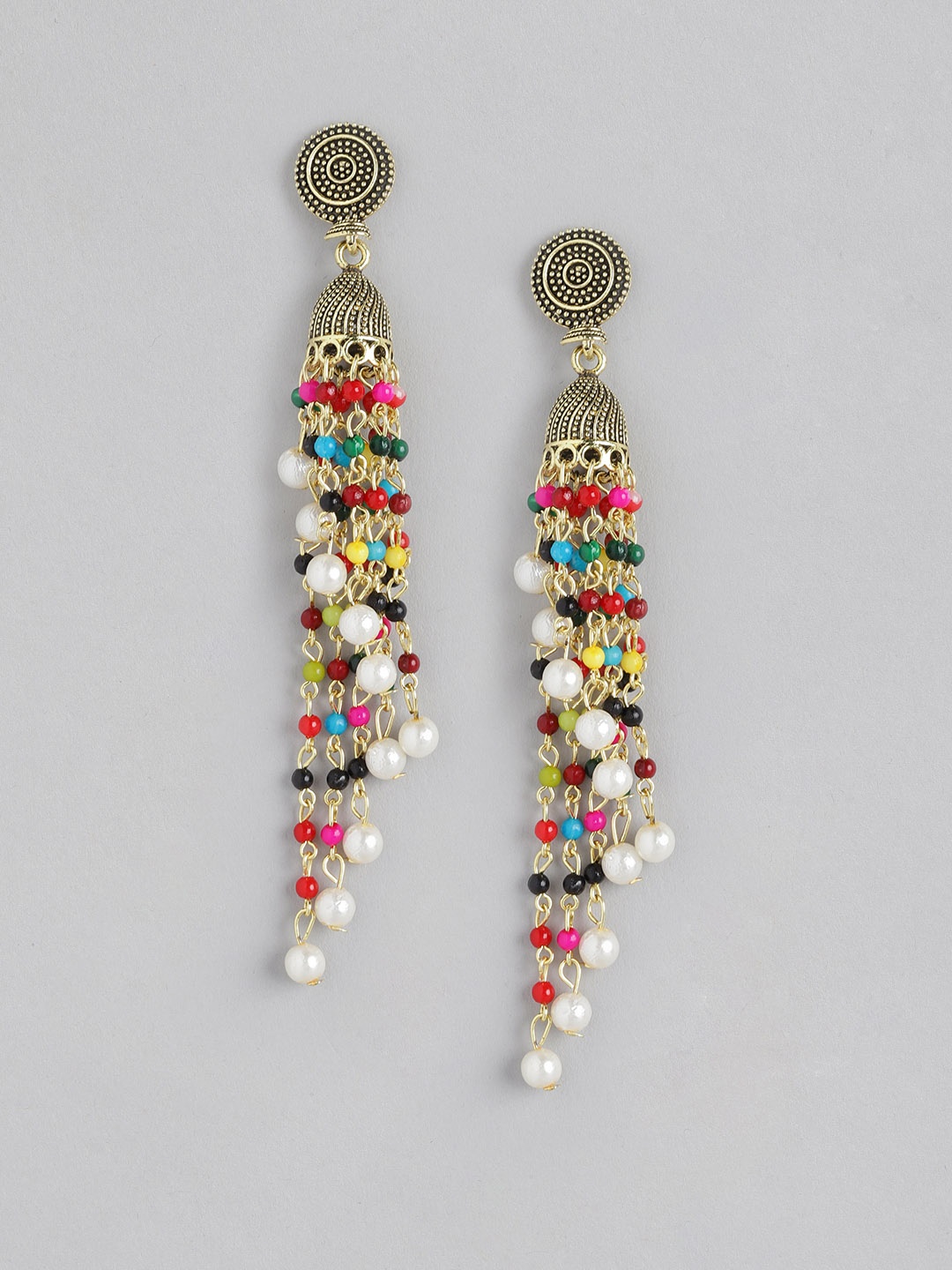 

Anouk Multicoloured Antique Gold-Plated Beaded Dome Shaped Jhumkas, Multi