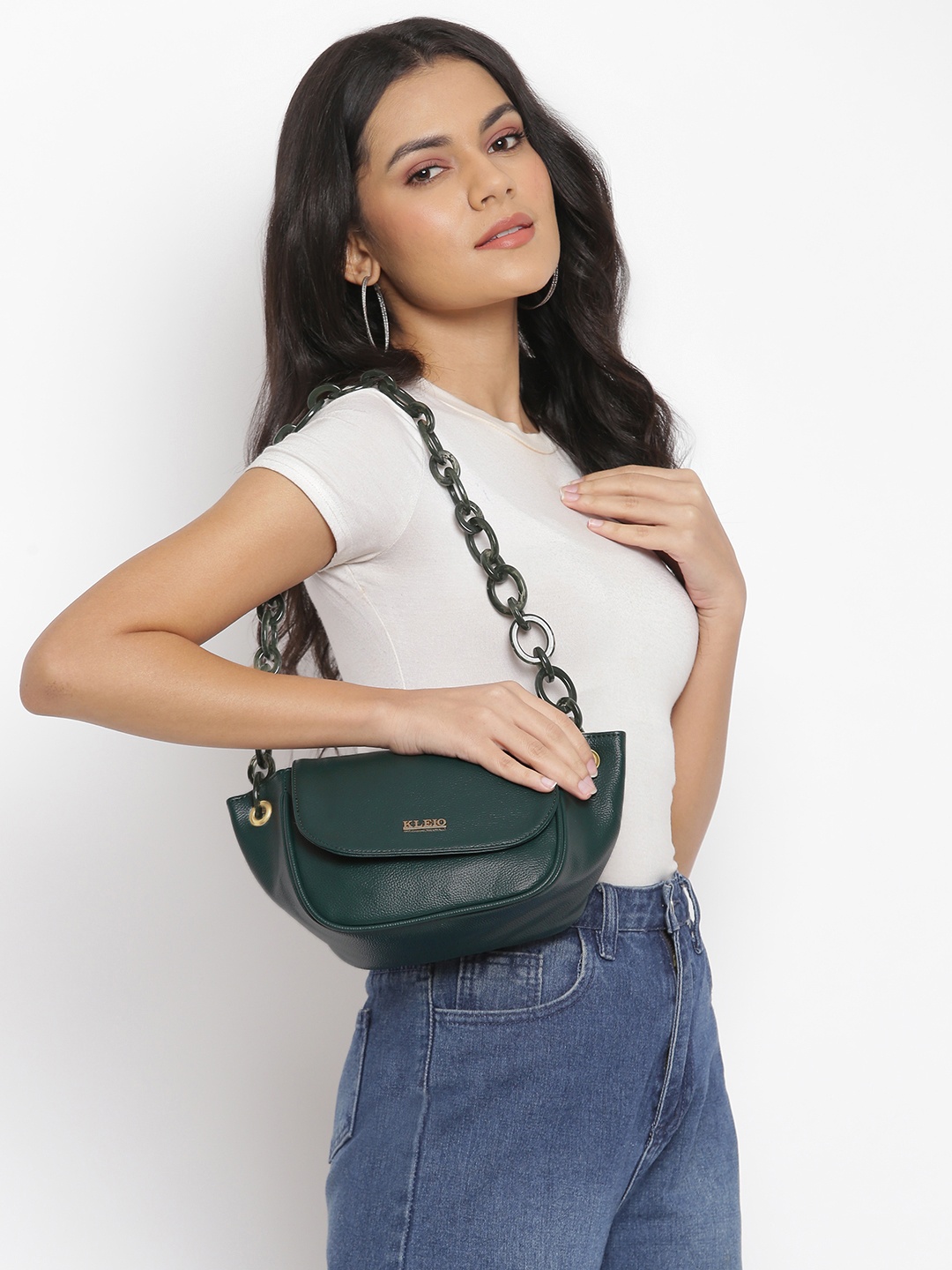 

KLEIO Green Half Moon PU Leather Shoulder Bag