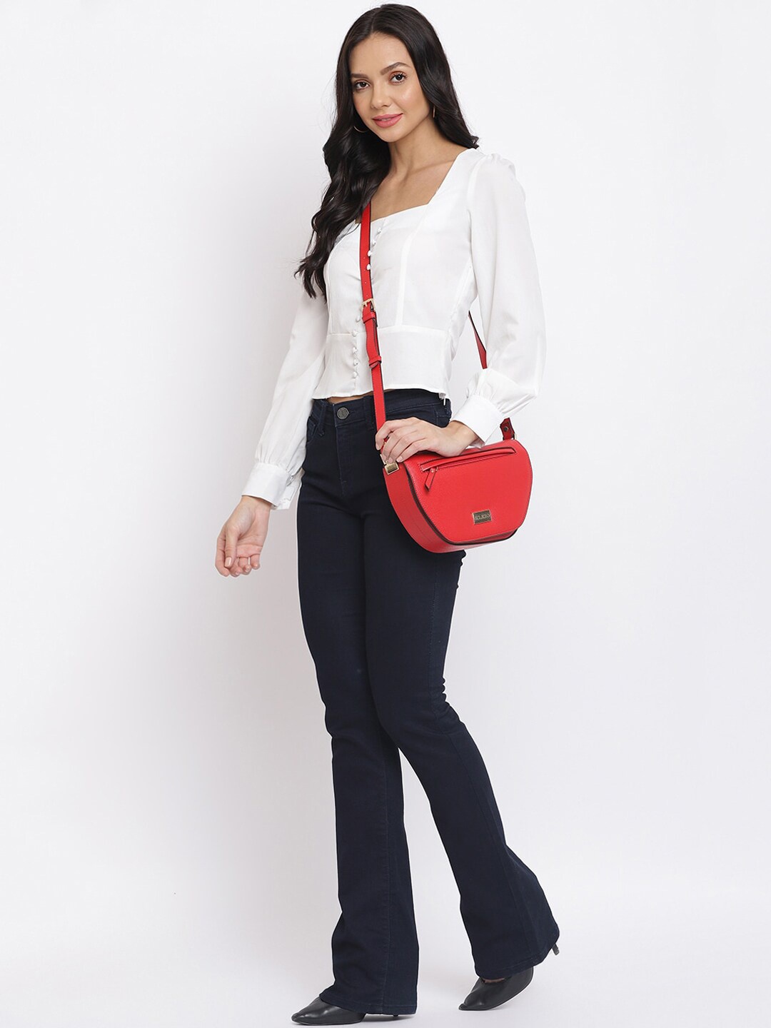 

KLEIO Half Moon Structured Sling Bag, Red