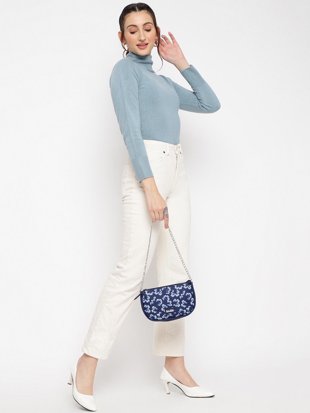 

KLEIO Printed PU Dual Handle Sling Bag, Blue