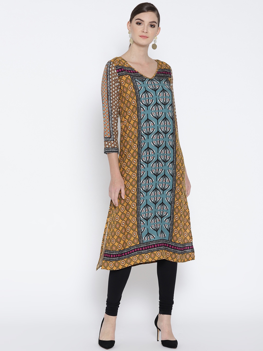 

Global Desi Women Mustard Yellow Printed Kurta