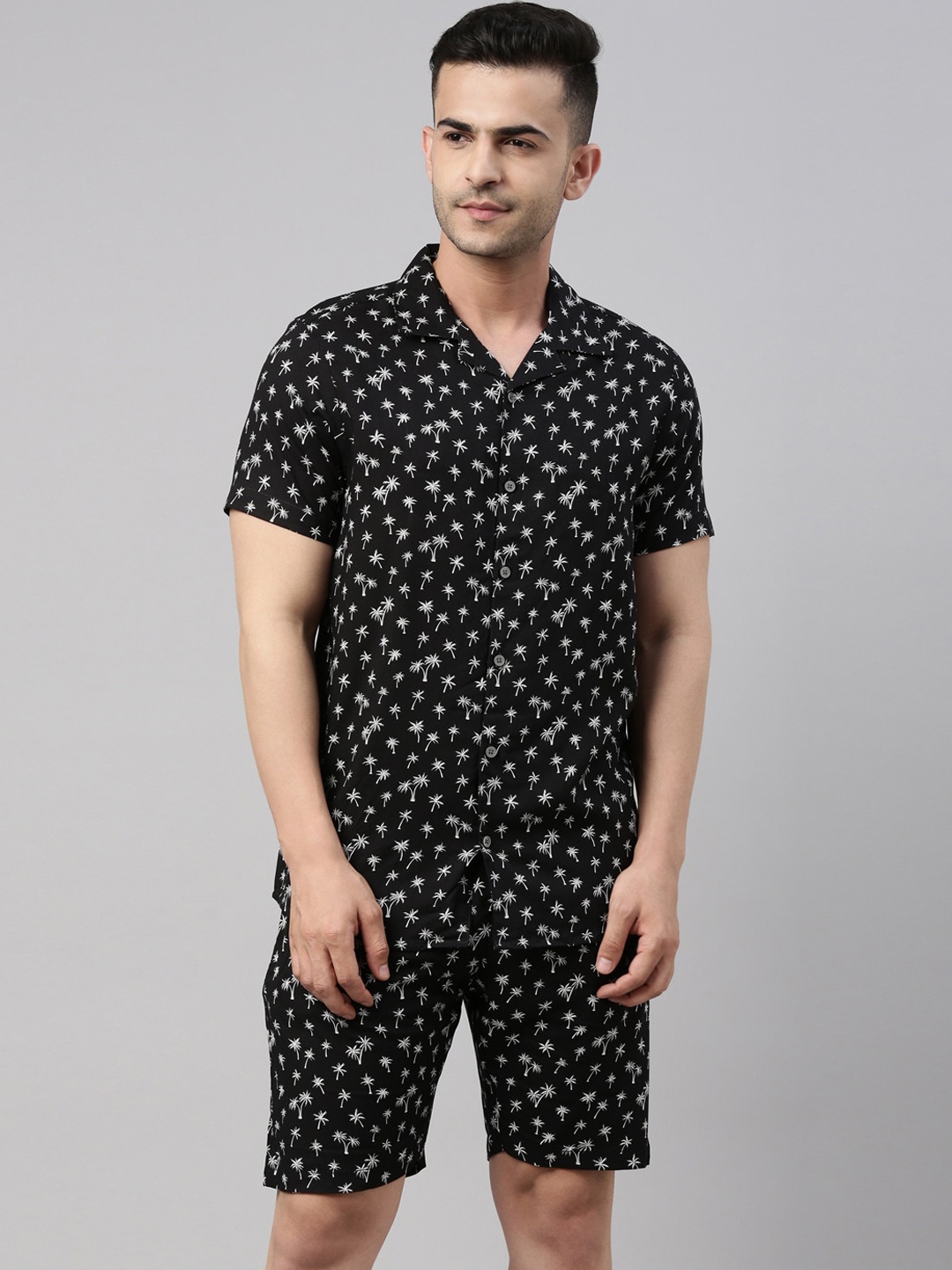 

Bushirt Men Black Plam Tree Night Suits