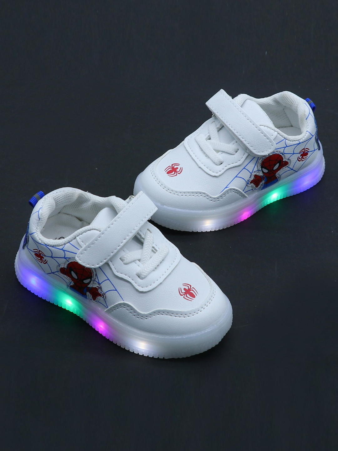 

FEETWELL SHOES Kids White Spiderman LED Sneakers