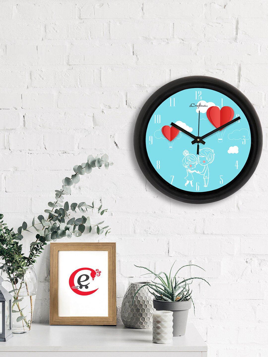

eCraftIndia Blue & Red Valentine Sweetheart Printed Contemporary Analogue Wall Clock