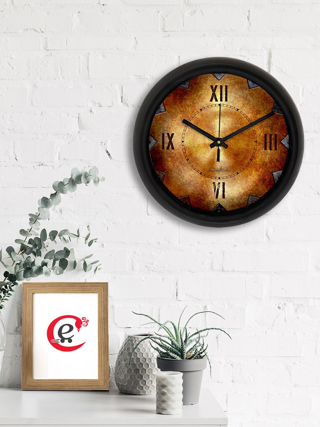 

eCraftIndia Brown & Yellow Printed Contemporary Analogue Wall Clock