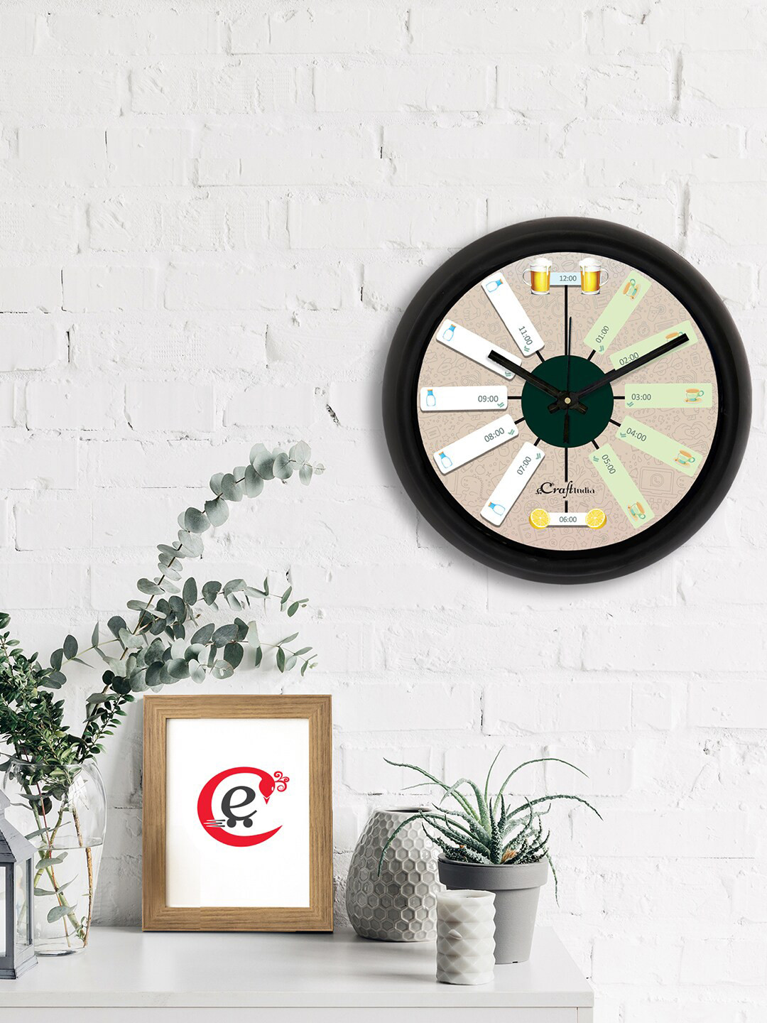 

eCraftIndia Beige & Green Printed Contemporary Analogue Wall Clock